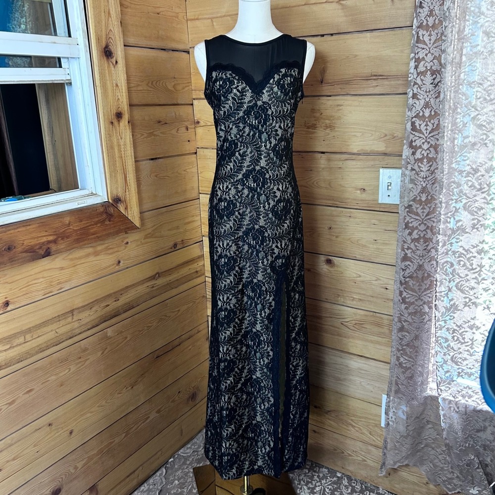Lace Illusion Back Evening Gown Women Medium Black Whimsigoth Maxi Miusol Dress